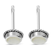 Mother of Pearl Round Stud Silver Earrings - e369